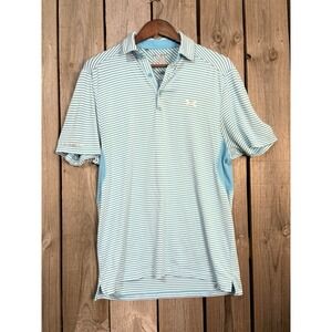 Under‎ Armour HeatGear Polo Men's Medium Bright Blue White Stripe Golf Athletic